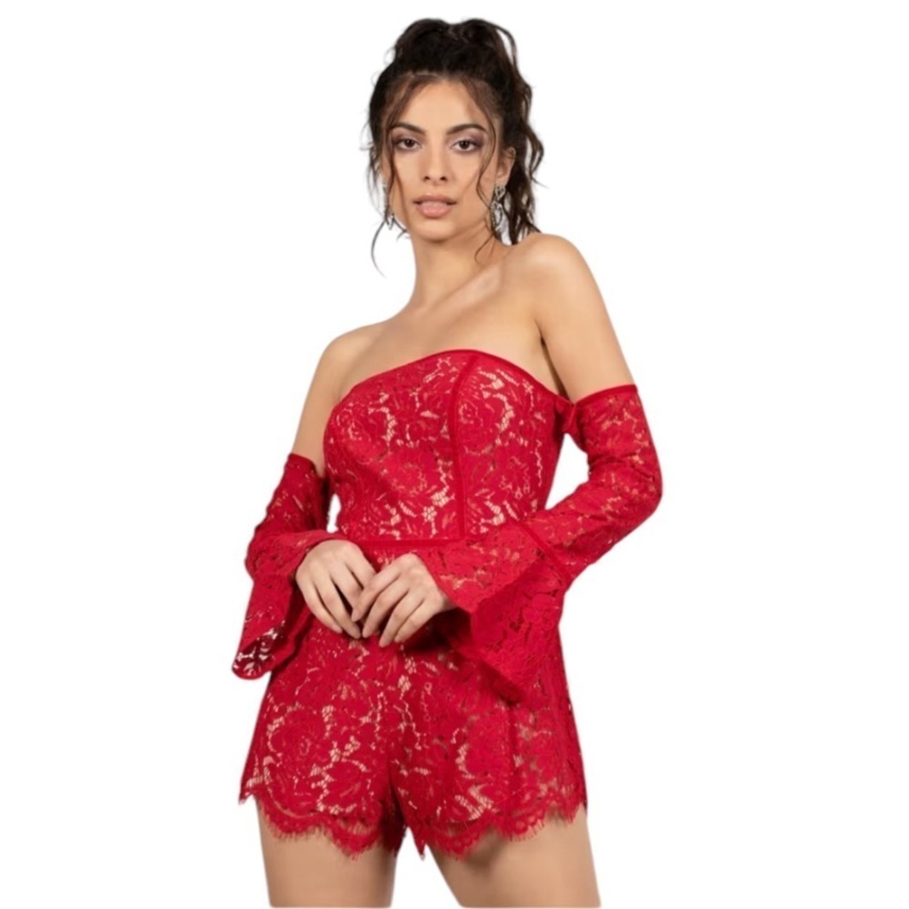 TOBI Red Lace Romper - Size XS